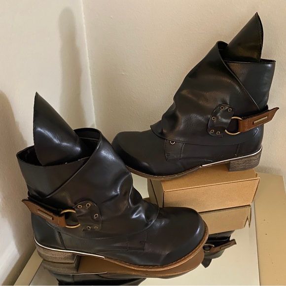 Black Vegan Leather Moto Boots with Rivets & Straps by Lala Ikai 👢 - Picture 5 of 9